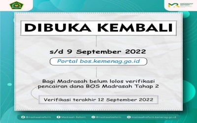 Pengajuan Pencairan Dana BOS Madrasah TA 2022 Tahap II, Dibuka Kembali.